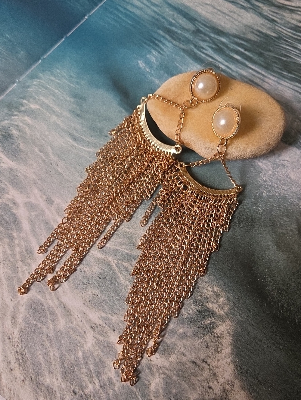 G By Gennaro Fringe Tassel Earrings With Faux Pearl Studs. NWT.